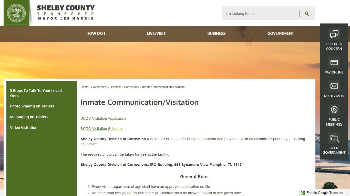 Inmate Communication/Visitation - Shelby County, TN - Official Website